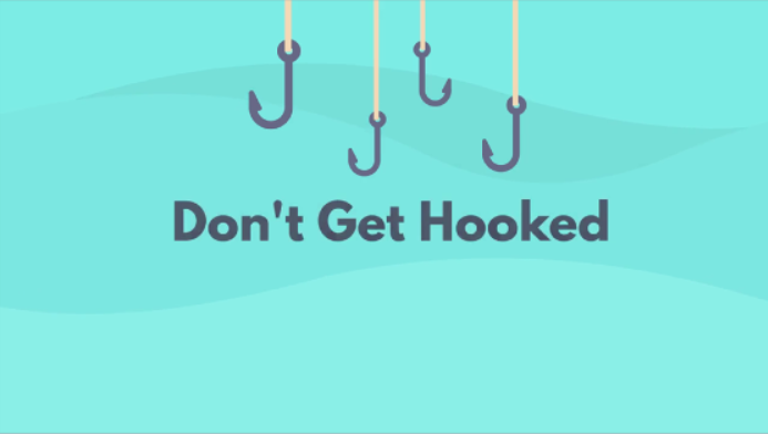 Screenshot of Don't Get Hooked project depicting title and 4fishing hooks.